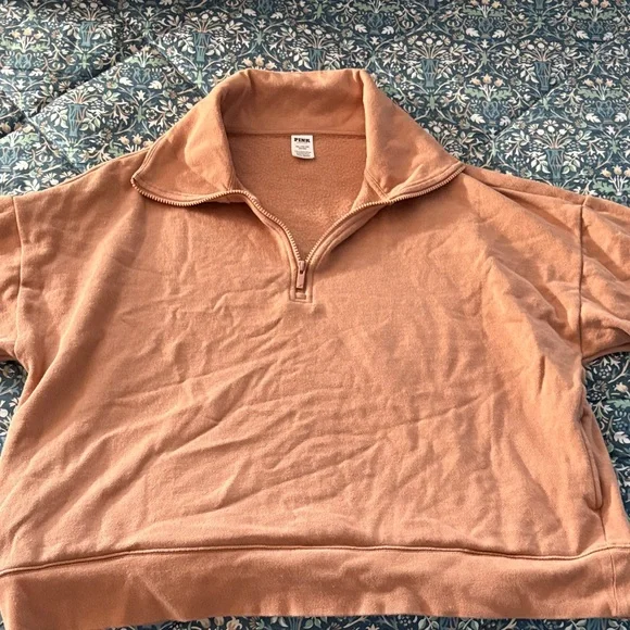 PINK Victoria's Secret Beige/Tan half zip up sweatshirt (worn once) size XXL - Picture 3 of 7
